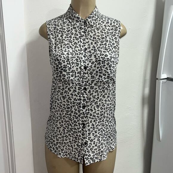 EQUIPMENT FEMME White Grey Cheetah Animal Print Sleeveless Button Up
blouse Sz S - Picture 1 of 6